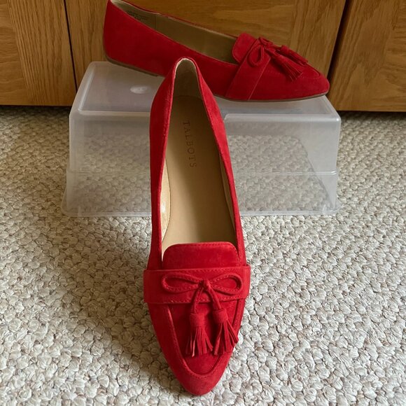TALBOTS - Francesca Suede Driving Flats -- Red Pop -- NEW, no Box - Picture 1 of 11